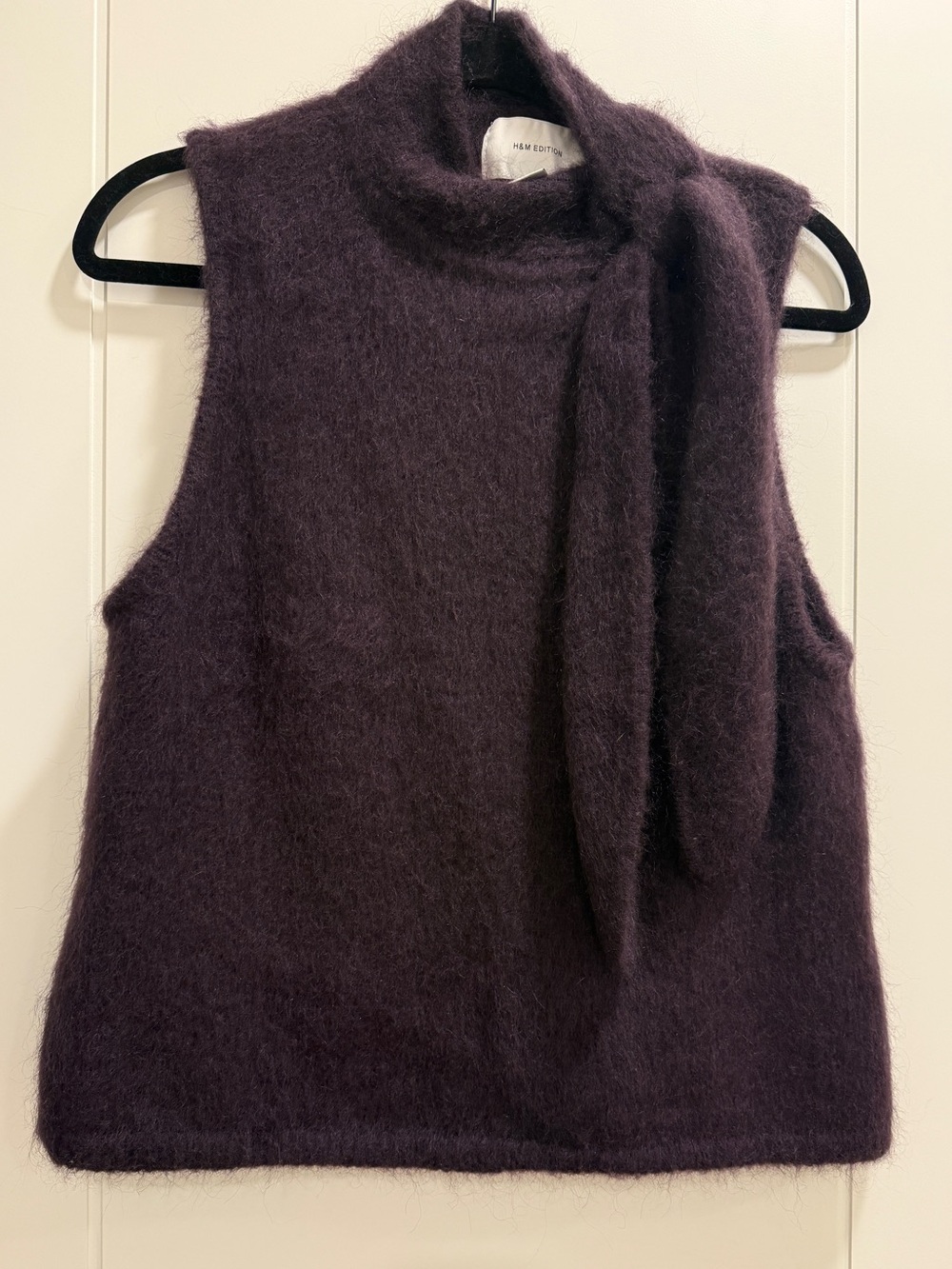 NEW H&M Edition Mohair Sleeveless Tie-Neck Top in Deep Plum